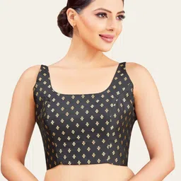Studio Shringaar Woven Designed Round Neck Sleeveless Brocade Saree Blouse-picture-31