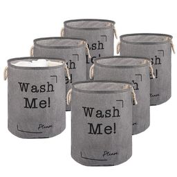 Kuber Industries Grey & Black 6 Pieces Printed Foldable Cloth Basket With Handle - 60 L-39