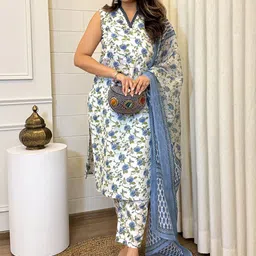 SWEETPEL Adults-Women Floral Printed Kurta with Trousers & Dupatta-picture-0