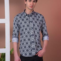 COBB Slim Fit Geometric Printed Long Sleeves Cotton Shirt-image-28