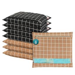 Kuber Industries Brown & Black 8 Pieces Checked Mesh Cotton Clothes Storage Organisers-16