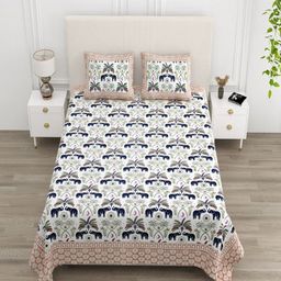 tundwal's White & Navy Blue Printed 210 TC Cotton King Bedsheet Set 2.2 m x 2.74 m-image-84