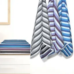 Athom Living Iris Blue & Black 6 Pieces Striped Printed Cotton 210 GSM Bath Towels-image-65
