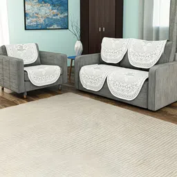Aura Cream-Coloured 6 Pieces Cotton Sofa Covers-10