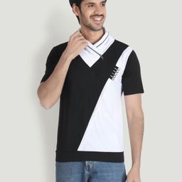 Black Collection Men Colourblocked V-Neck Applique T-shirt-image-32