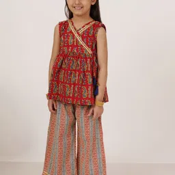COTLAND FASHION Girls Ethnic Motifs Printed Regular Gotta Patti Pure Cotton Top with Trousers-picture-14