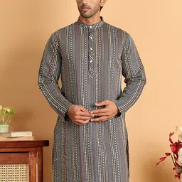 Jompers Men Geometric Embroidered Chikankari Kurta-image-93