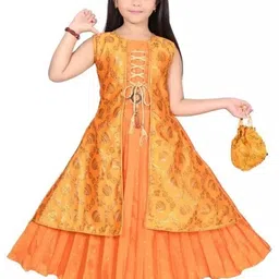 Zenat Girls Maxi Length orange ethnic Dress-picture-7