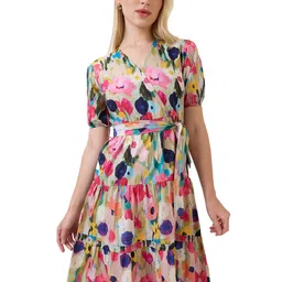 Amarasha Floral Print Puff Sleeve Crepe Fit & Flare Dress-picture-19
