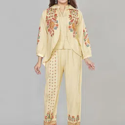 Amchoor Floral Printed Cotton Top & Trousers Co-Ord Set-image-3
