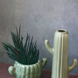 WEAVING HOMES Green 2 Pieces Textured Ceramic Planter & Vase-image-36