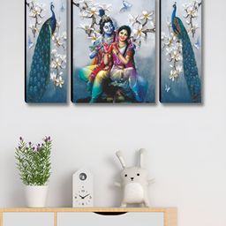 SAF Blue & White 3 Pieces Radha Krishna Canvas Printed Wall Arts-picture-43
