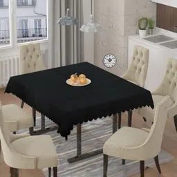 BIGGER FISH Black 6-Seater Self Design Quilted Square Velvet Table Cover-image-5
