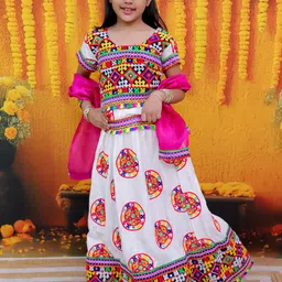 BownBee Girls Embroidered Mirror Work Ready to Wear Lehenga & Blouse With Dupatta-11