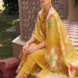 KALINI Yoke Design Chanderi Silk A-Line Kurta With Trousers And Dupatta image 3