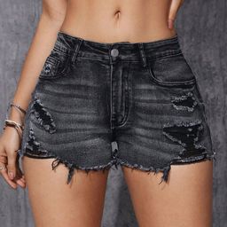 AVANOVA Women Regular Fit High-Rise Distressed Above Knee Denim Shorts-image-19