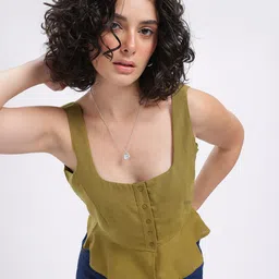 glitchez Moss Mood Sleeveless Peplum Top-image-32