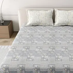 MAFATLAL Grey Floral Printed Pure Cotton 186 TC King Bedsheet Set 2.74 m x 2.74 m-image-46