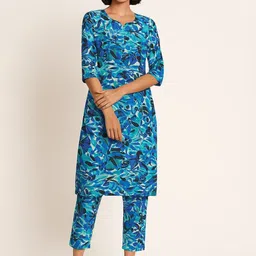 GAB Women Floral Printed Cotton Kurta with Trousers-picture-16