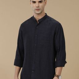 Linen Club Contemporary Slim Fit Mandarin Collar Pure Linen Casual Shirt-image-70