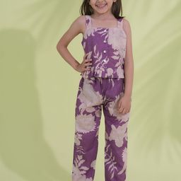 Aj DEZInES Girls Floral Printed Sleeveless Pure Cotton Top With Trousers Clothing Set-picture-21