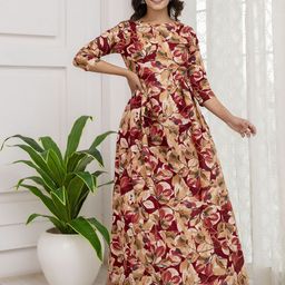 Nayo Floral Print Round Neck Maxi Fit and Flare Dress-image-60