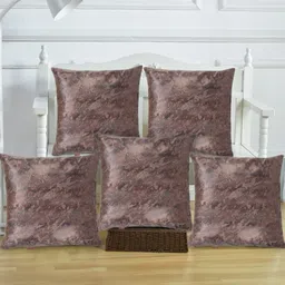Tesmare Brown Set of 5 Abstract Velvet Square Cushion Covers-32