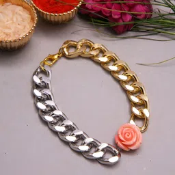 Myntra Elegant Homes Floral Design Link Bracelet Rakhi With Roli Chawal & Greetings Card-11