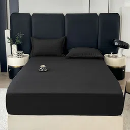 JC HOME Black 140 TC Fitted Queen Bedsheet Set- 2.0 m x 1.50 m-image-52
