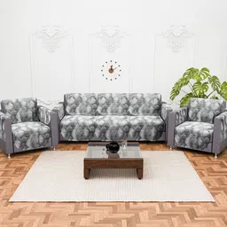 Kuber Industries Grey & White Printed Cotton Sofa Cover With Arms-image-69