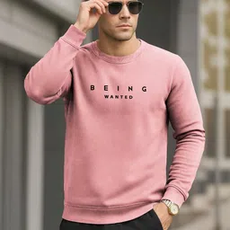 BEING WANTED Men Pink Printed Long Sleeves Round Neck Sweatshirts-picture-49