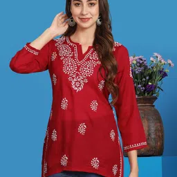 PARAMOUNT CHIKAN Women Ethnic Motifs Embroidered Chikankari Chikankari Tunics-12