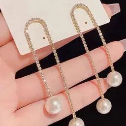 BEYTER Sterling Silver Artificial Stones Studded And Beaded Contemporary Drop Earrings-image-22