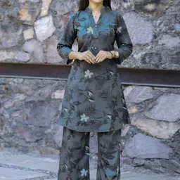 MOJILAA Printed Mandarin Collar Kurta With Trousers Co-Ords Set-image-32