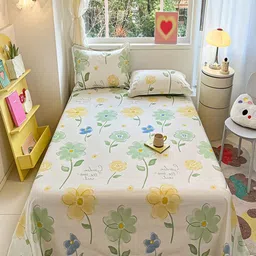 JC HOME Off White & Green Floral Pure Cotton 220TC King Bedsheet 2.30 m x 2.50 m-image-9