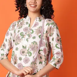 V-Mart Women Floral Printed Mandarin Collar Three-Quarter Sleeves Top-image-17