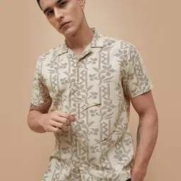 CODE by Lifestyle Floral Printed Cuban Collar Cotton Casual Shirt-image-81