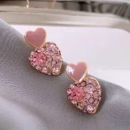 SUBHAGALANKAR Gold-Plated Artificial Stones Studded Heart Shaped Drop Earrings-28
