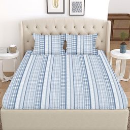 HOME PLUS STUDIOS Turquoise Blue & White Geometric 120 TC Queen Bedsheet with 2 Pillow Covers-image-20