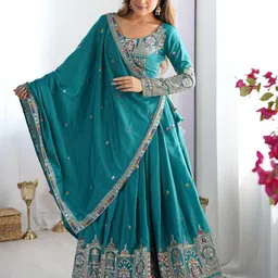 Panzora Embroidered Sequinned Semi-Stitched Lehenga & Unstitched Blouse With Dupatta-picture-54
