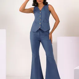 MABISH by Sonal Jain V Neck Pure Cotton Waistcoat & Bell Bottom Pant Co-Ords-picture-24