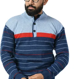 manra Men Colorblock Turtle Neck Light Blue Sweater-picture-44