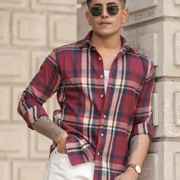 Powerlook Men Spread Collar Tartan Checked Cotton Casual Shirt-picture-42