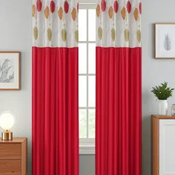 Aura Maroon And White 2 Pieces Floral Printed Sheer Long Door Curtains-31