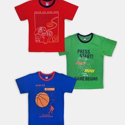 Here&Now X Game Begins Boys Pack of 3 Assorted Typography Printed T-shirts-1