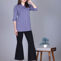 A & Y Women Geometric Printed Mandarin Collar Pure Cotton Kurti-image-8
