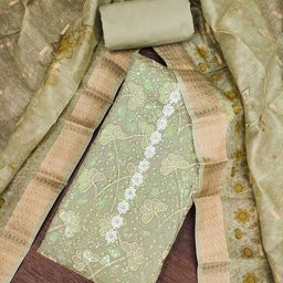 SAINOOR Embroidered Pure Silk Semi-Stitched Dress Material-image-64