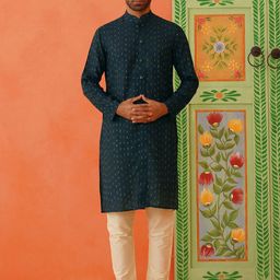 TheEthnic.Co Striped Embroidered Sequinned Cotton Silk Straight Kurta-image-53