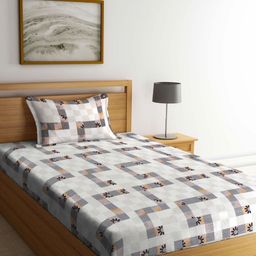 Myntra Elegant Homes Grey Geometric Printed 300 TC Single Bedsheet Set 2.25 m X 1. 50 m-image-86