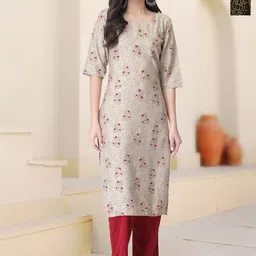 HERE&NOW Selection Of 2 Floral Printed Round Neck Straight Kurtas-picture-35